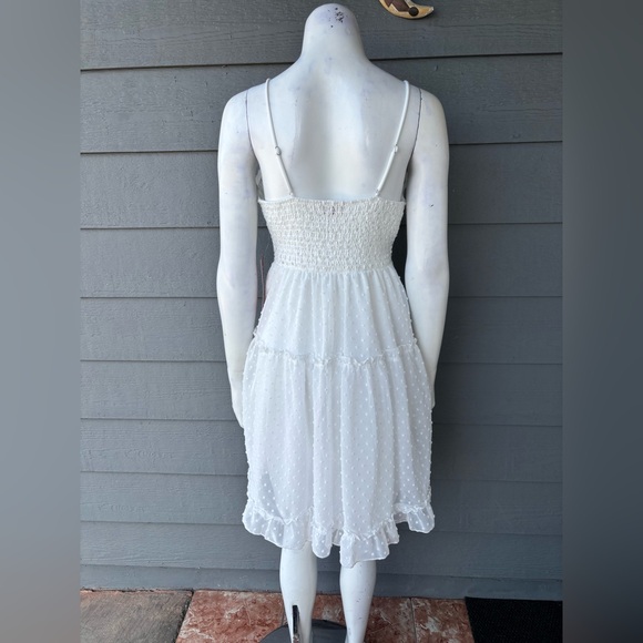 White Sleeveless Midi Dress with Lace Bodice - Picture 2 of 4